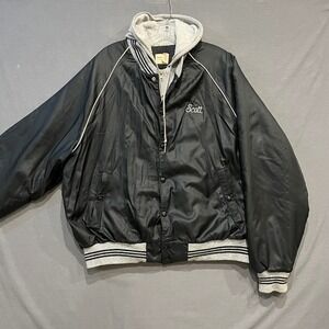 Vintage King Louie Pro Fit Satin Bomber Jacket Hooded Earls Kenosha Mens L Black